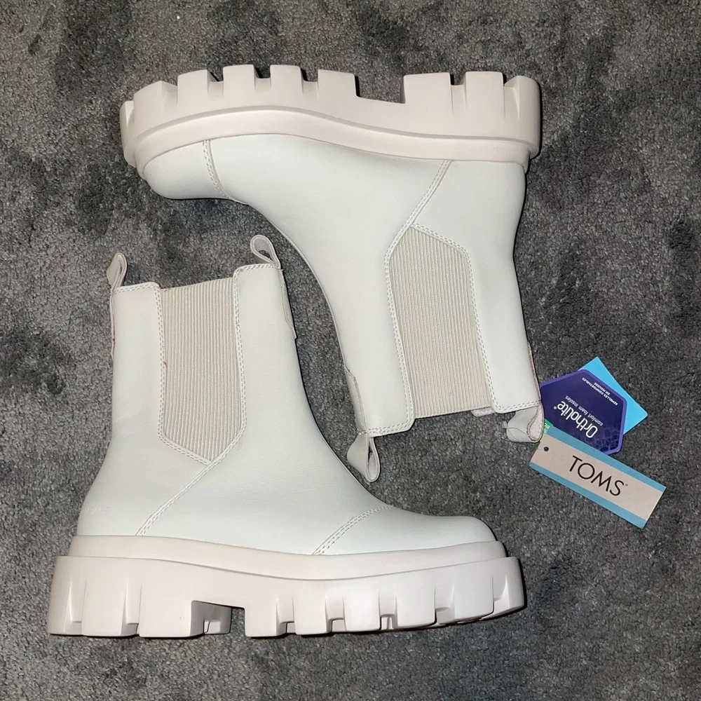NWT TOMS Rowan Water Resistant Light Sand Leather Ankle Boots Size 5 - Picture 5 of 12